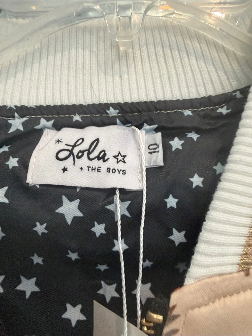 Lola + The Boys Beige Floral Satin Bomber with Black Sleeves